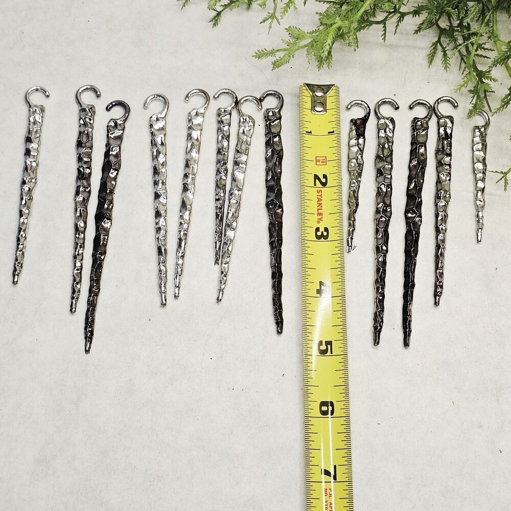 Vintage Christmas Tree Silver Twisted Icicle Ornaments Hard Plastic Lot Of 13
